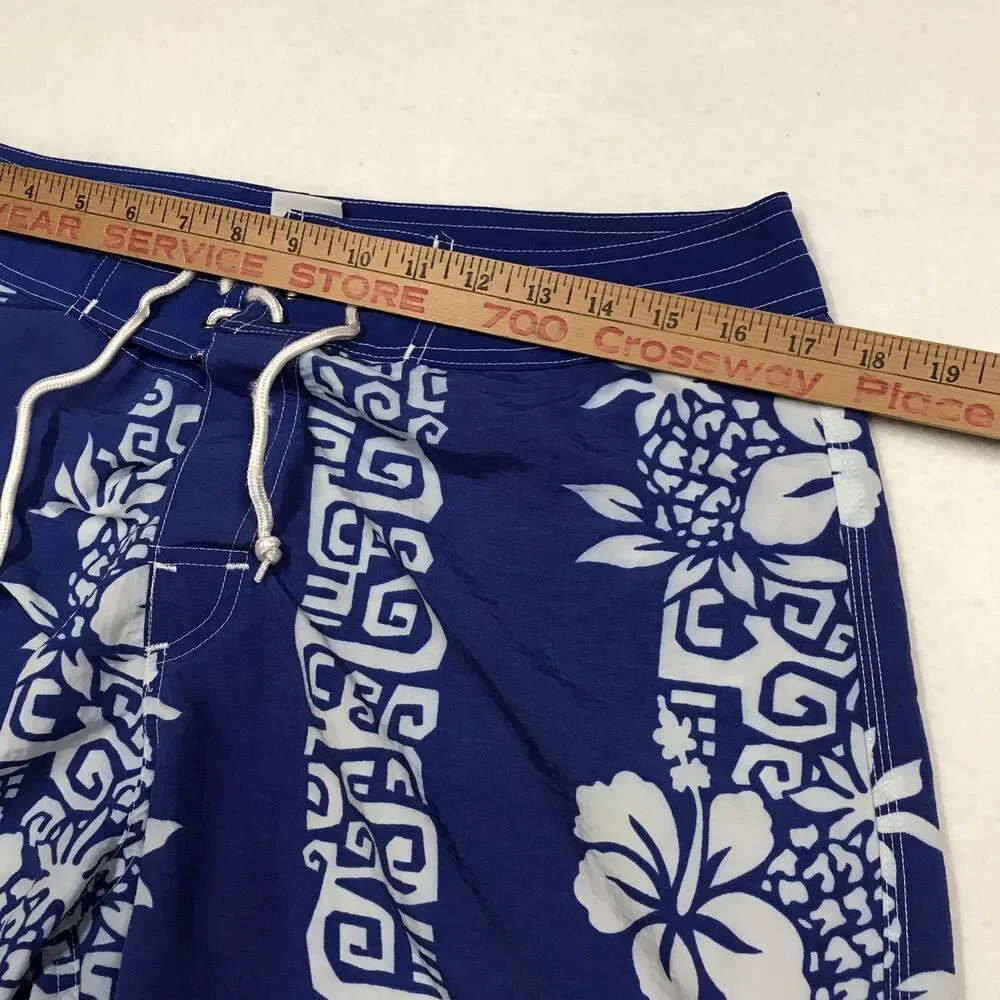 Vintage OP OCEAN PACIFIC Swim Board Trunks Men 34 Blue Hawaiian Print Nylon